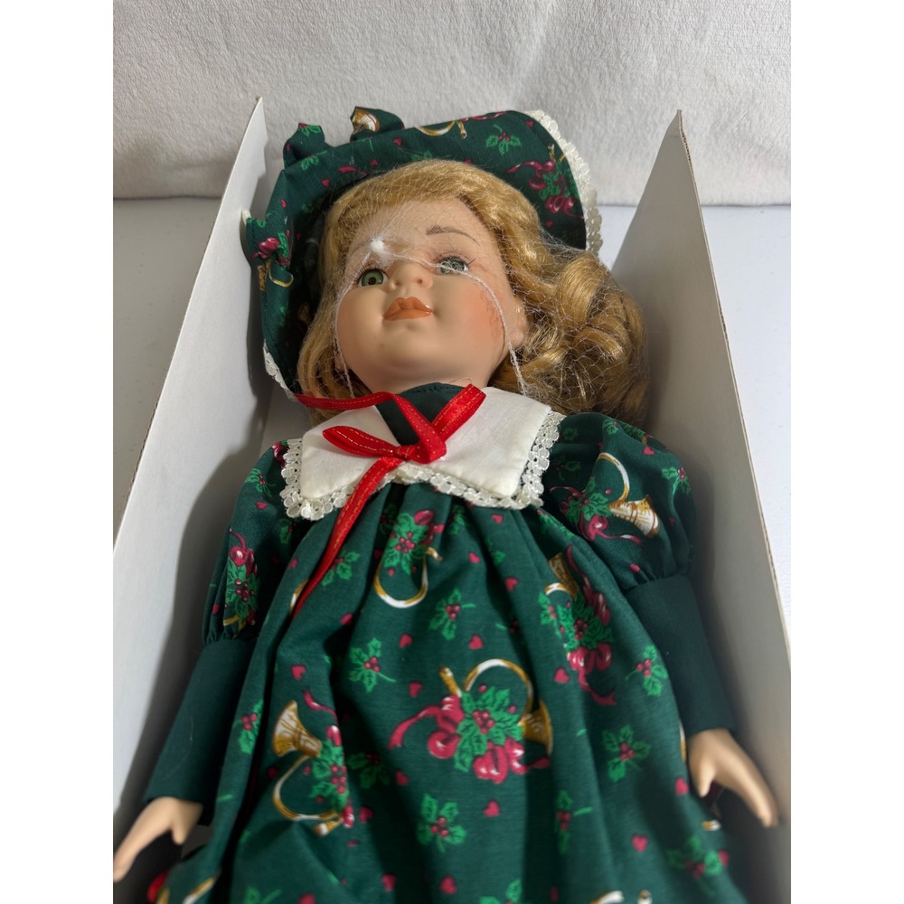 Ashley Collectible‎ Doll Christmas VTG Holly Horn lace Dress Hat Red Ribbon 18"